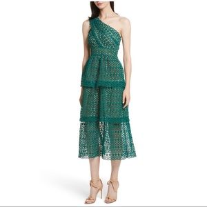 Self Portrait Lace One-Shoulder Midi Dress